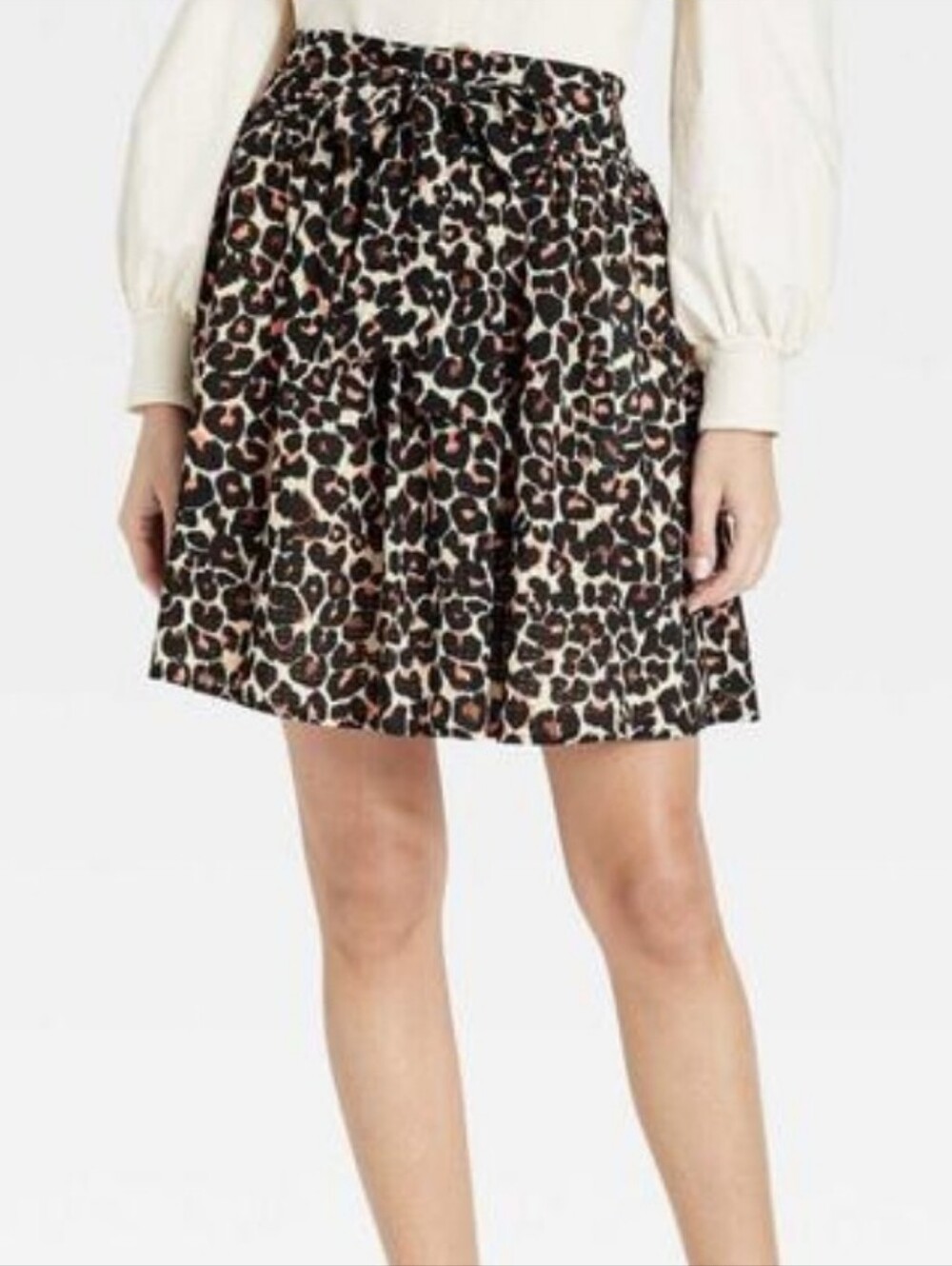 Plus Size Leopard Print Skirt with Tie Waist‎ 1X
